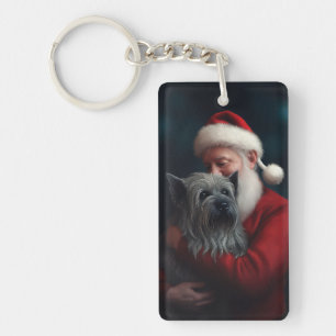 Skye Terrier With Santa Claus Festive Christmas Key Ring