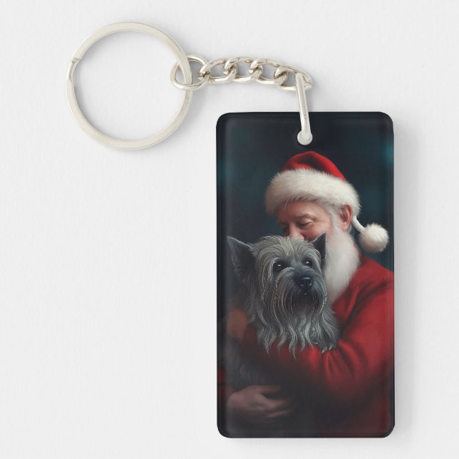 Skye Terrier With Santa Claus Festive Christmas Key Ring (Front)