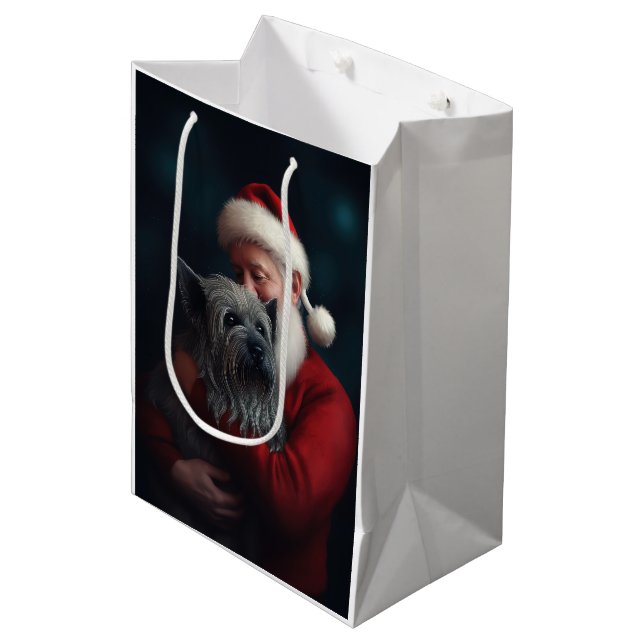 Skye Terrier With Santa Claus Festive Christmas Medium Gift Bag (Front Angled)