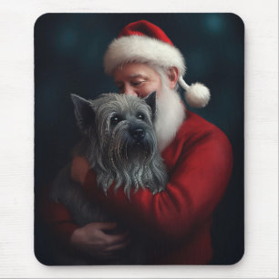 Skye Terrier With Santa Claus Festive Christmas Mouse Mat