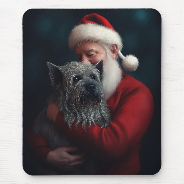 Skye Terrier With Santa Claus Festive Christmas Mouse Mat (Front)