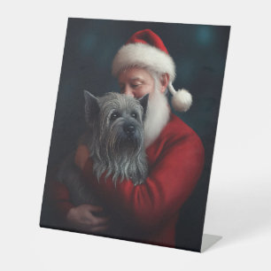 Skye Terrier With Santa Claus Festive Christmas Pedestal Sign