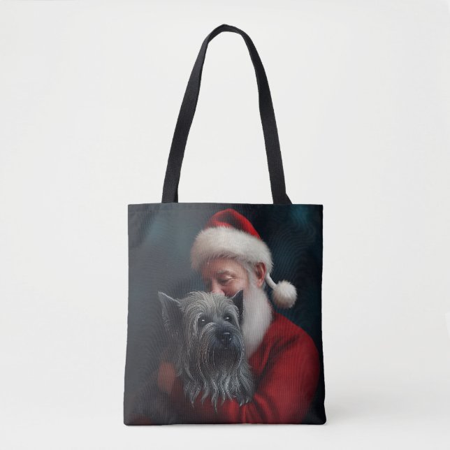 Skye Terrier With Santa Claus Festive Christmas Tote Bag (Front)