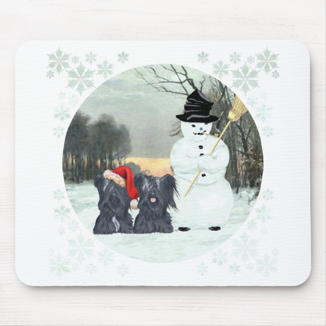Skye Terriers and Snowman Mouse Mat (Front)