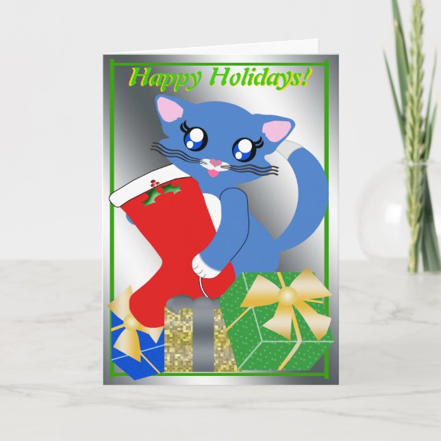 Skye Toon Kitten Holiday Stocking Card (Front)