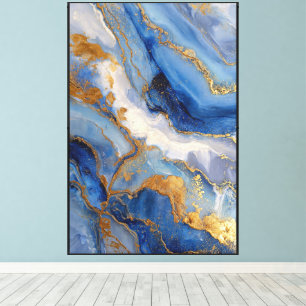 Skyflow Gleam: Blue & Gold Abstract Wall Art