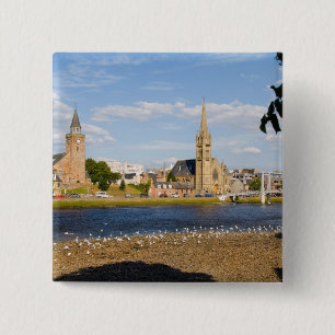 Skyline and river of quaint town of Inverness 15 Cm Square Badge