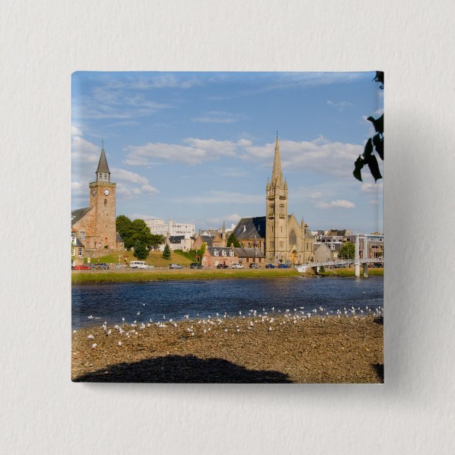 Skyline and river of quaint town of Inverness 15 Cm Square Badge (Front)