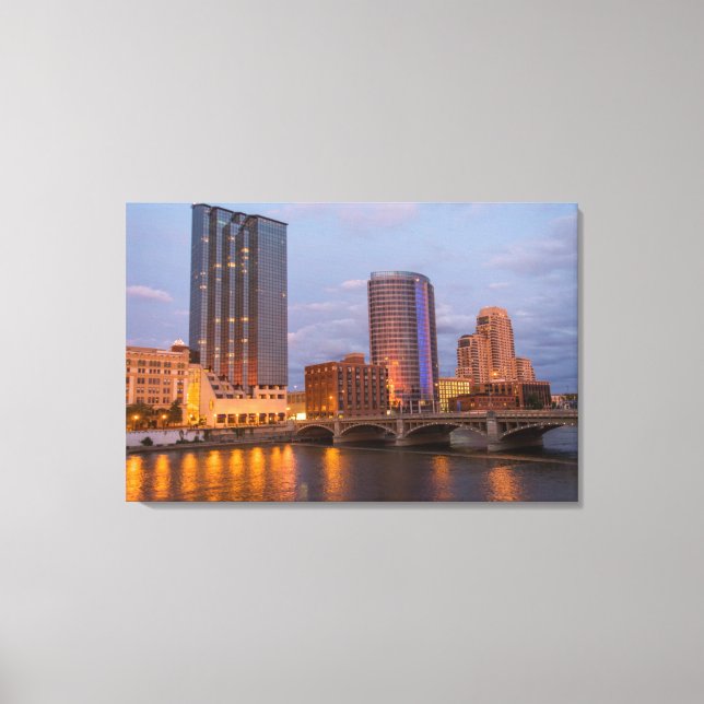 Skyline At Dusk, On The Grand River 2 Canvas Print (Front)