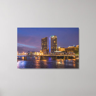 Skyline At Dusk, On The Grand River Canvas Print