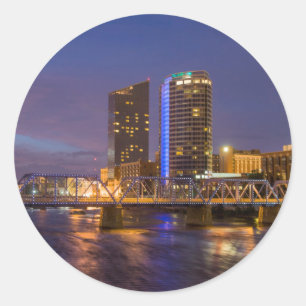 Skyline At Dusk, On The Grand River Classic Round Sticker