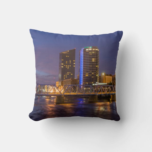 Skyline At Dusk, On The Grand River Cushion (Front)