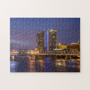 Skyline At Dusk, On The Grand River Jigsaw Puzzle