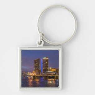 Skyline At Dusk, On The Grand River Key Ring