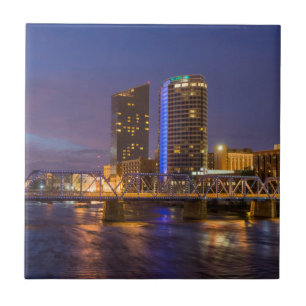 Skyline At Dusk, On The Grand River Tile