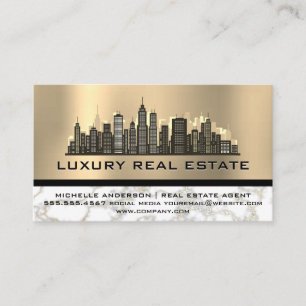 Skyline City   Gold Foil Metallic Marble Business Card