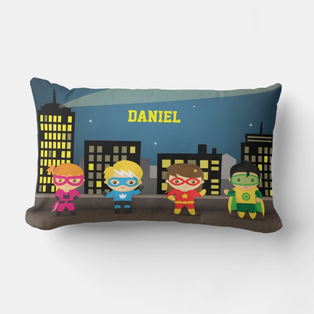 Skyline Cute Superhero For Kids Room Lumbar Cushion (Front)