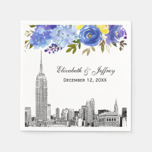  Skyline ESB Etch Blue Yellow Floral Watercolor  Napkin