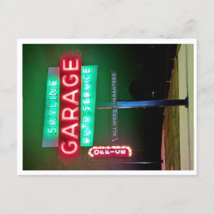 Skyline Garage Auto Service Neon Sign Holiday Postcard
