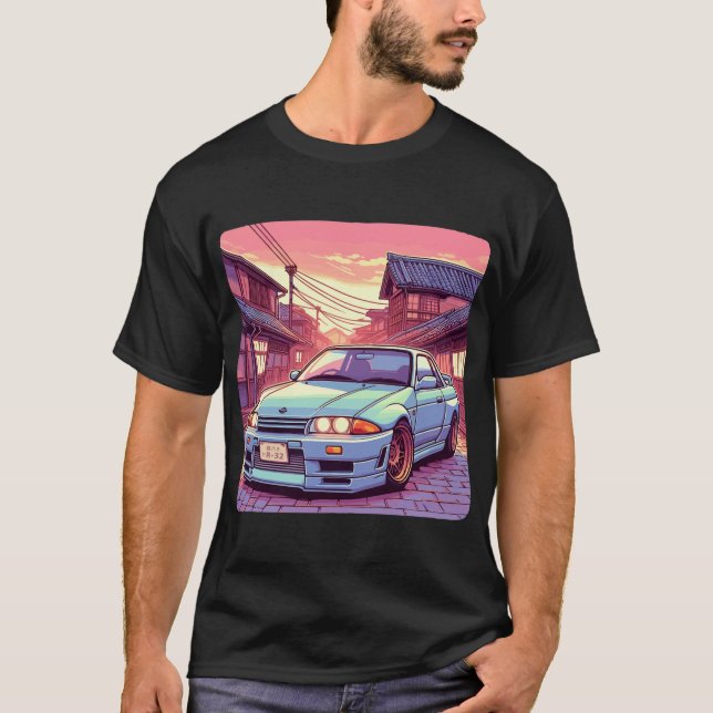 Skyline GTR32 Car in Japanese Town T-Shirt (Front)