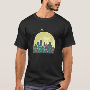 Skyline in front of Moon and Satellite Building Ci T-Shirt