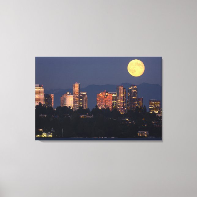 Skyline Of Bellevue From Lake Washington At Dusk Canvas Print (Front)