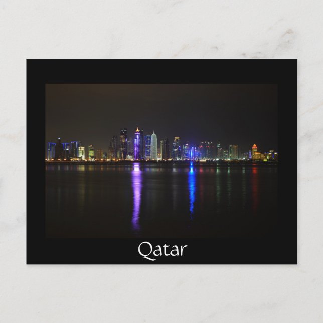 Skyline of Doha, Qatar at night black postcard (Front)