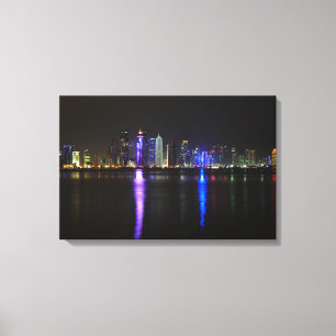 Skyline of Doha, Qatar at night canvas print
