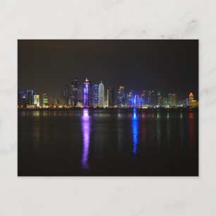 Skyline of Doha, Qatar at night postcard