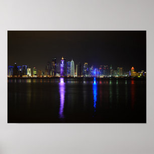 Skyline of Doha, Qatar at night poster