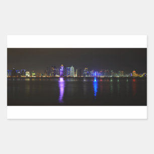 Skyline of Doha, Qatar at night rectangle sticker