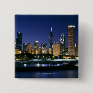 Skyline of Downtown Chicago at night 15 Cm Square Badge