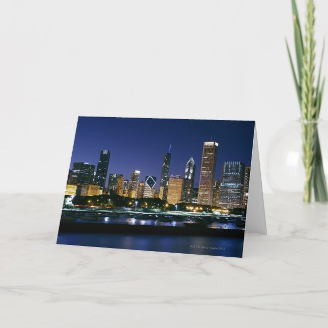 Skyline of Downtown Chicago at night Card (Front)