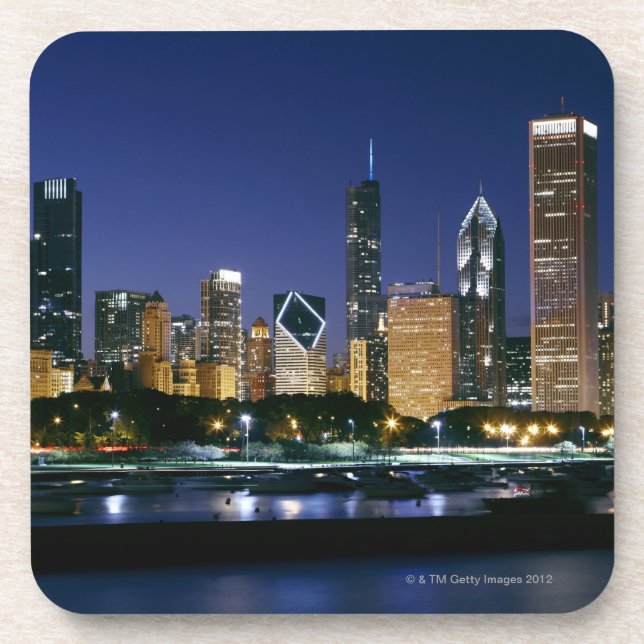 Skyline of Downtown Chicago at night Coaster (Front)