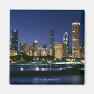 Skyline of Downtown Chicago at night Magnet