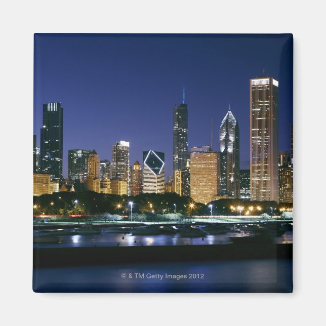 Skyline of Downtown Chicago at night Magnet (Front)