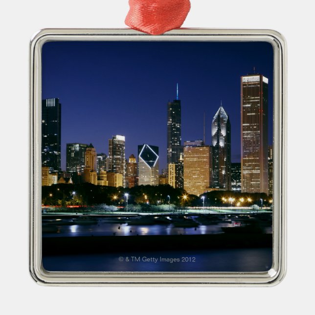 Skyline of Downtown Chicago at night Metal Tree Decoration (Front)