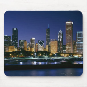 Skyline of Downtown Chicago at night Mouse Mat