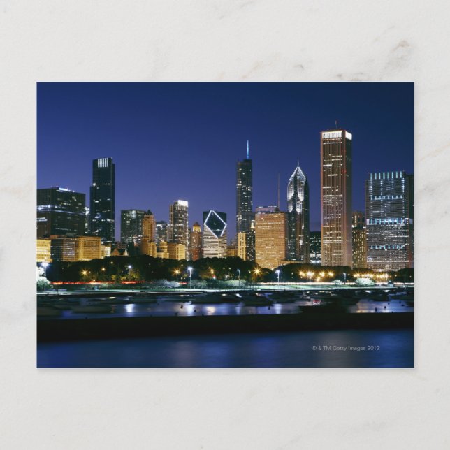 Skyline of Downtown Chicago at night Postcard (Front)