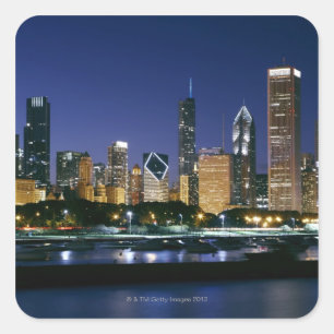 Skyline of Downtown Chicago at night Square Sticker