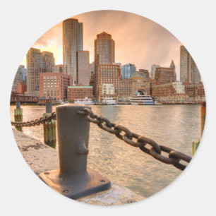 Skyline of Financial District of Boston Classic Round Sticker