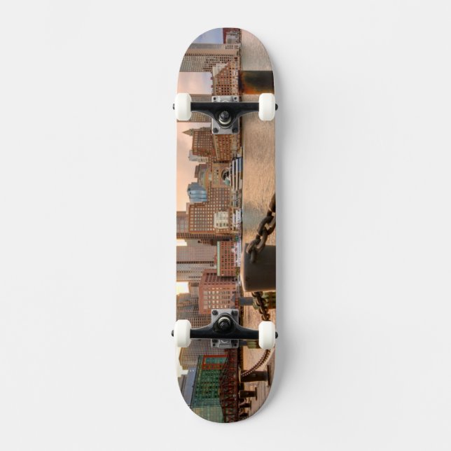 Skyline of Financial District of Boston Skateboard (Front)