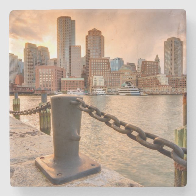 Skyline of Financial District of Boston Stone Coaster (Front)