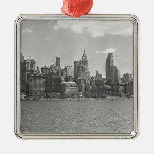 Skyline of Manhattan New York USA B&W Metal Tree Decoration