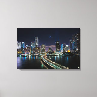 Skyline of Miami city with bridge at night Canvas Print