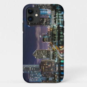 Skyline of Miami city with bridge at night iPhone 11 Case