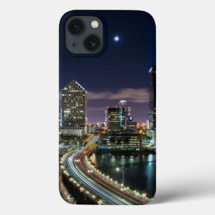 Skyline of Miami city with bridge at night iPhone 13 Case