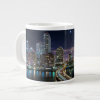 Skyline of Miami city with bridge at night