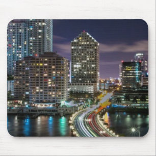 Skyline of Miami city with bridge at night Mouse Mat