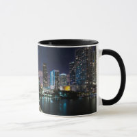 Skyline of Miami city with bridge at night